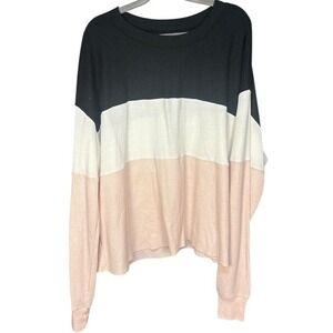 Hollister Co Boyfriend Fit Colorblock Waffle Long Sleeve Top Black White Pink M‎